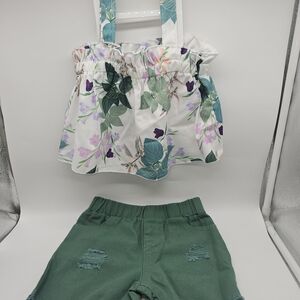 Floral Kids Matching Set - Green and White